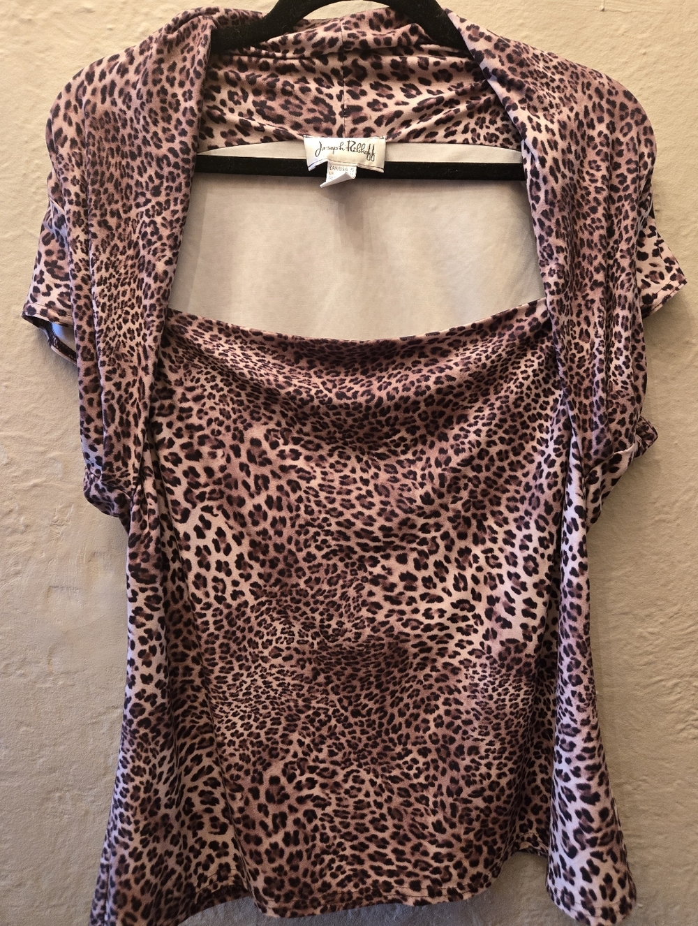 Joseph Ribkoff Leopard Print Top Cowl Neck Open Back Blouse Y2K Glam XL
